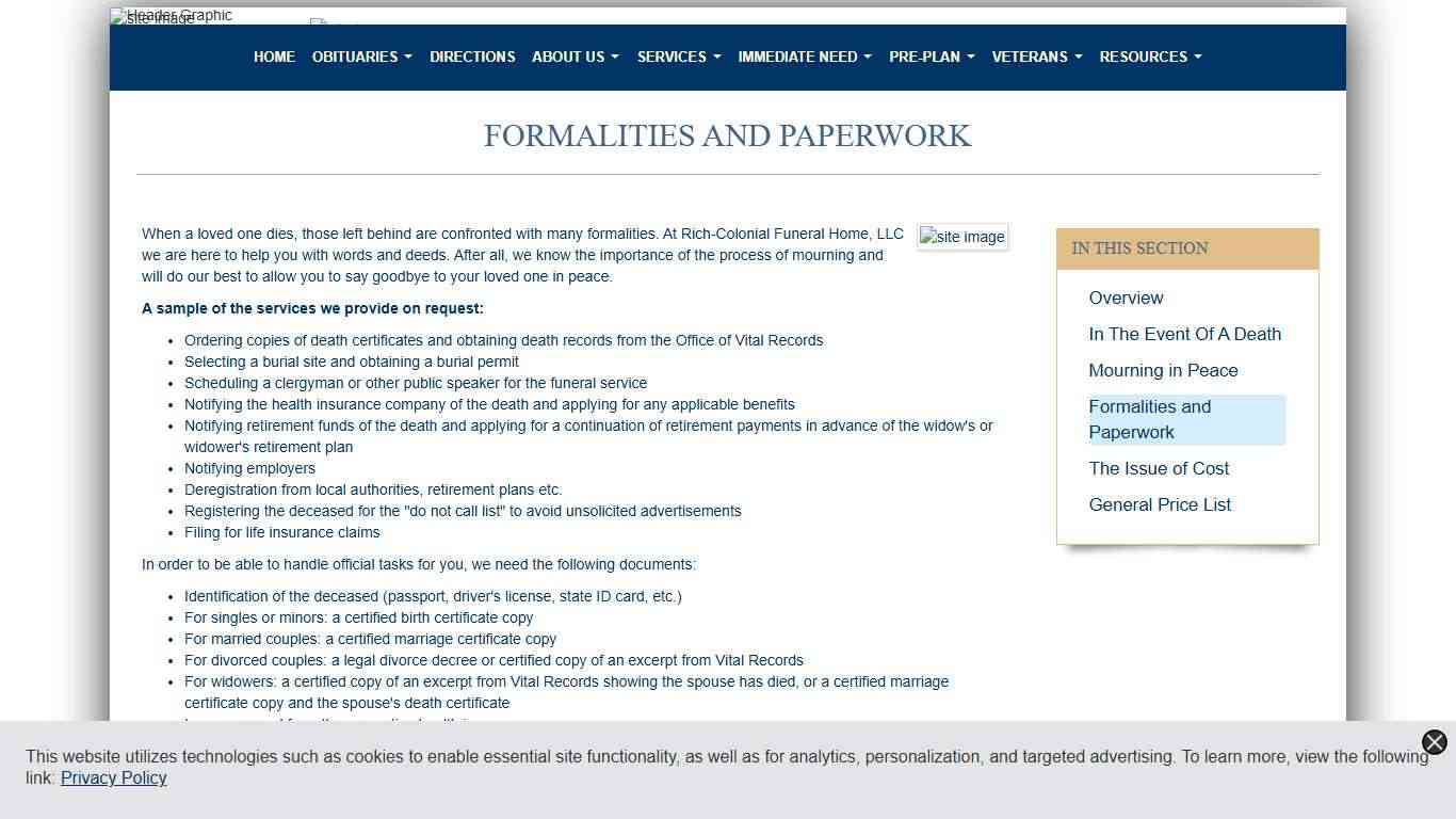 Formalities and Paperwork | Rich-Colonial Funeral Home | Anderson SC funeral home and cremation